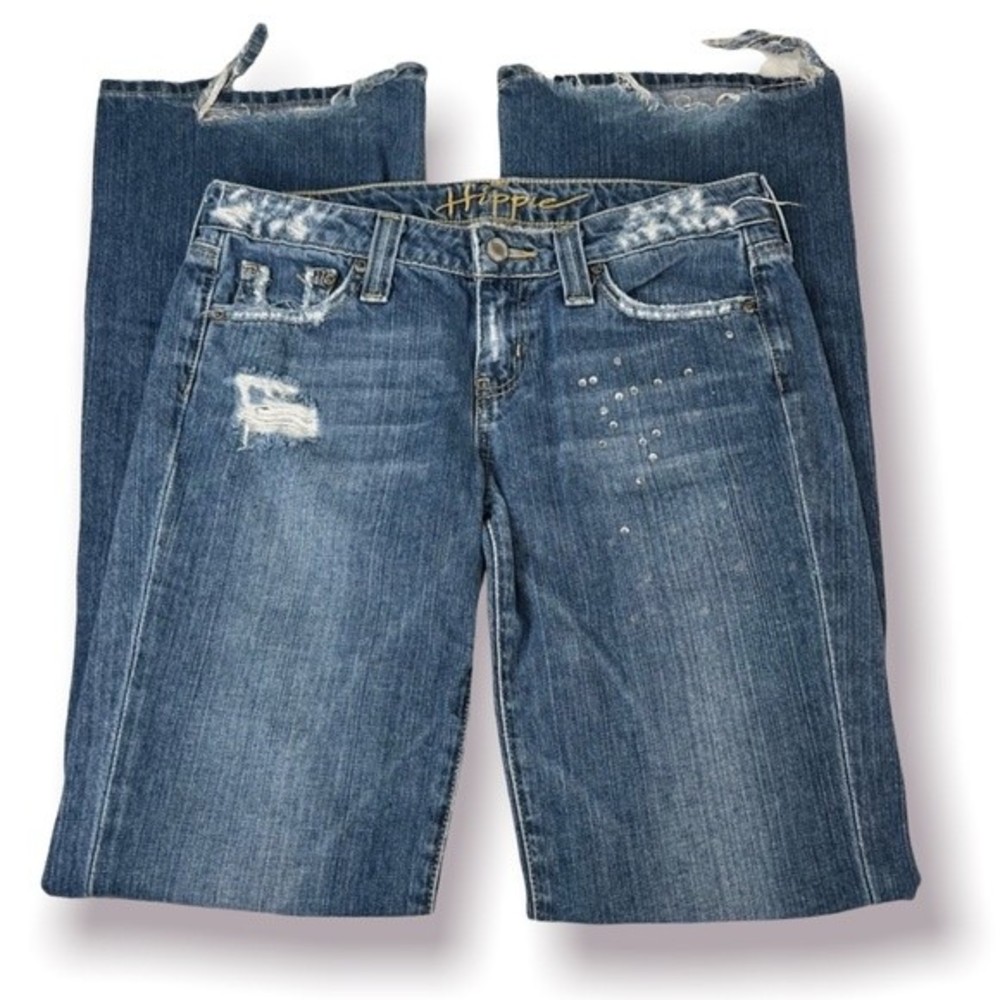 Y2K Vintage Hippie Distressed Embellished Low Rise Flare Jeans